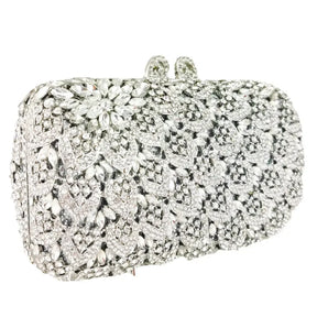 Boutique de fgg prata flor embreagem feminina cristal bolsas noite nupcial casamento strass minaudiere saco formal sacos festa