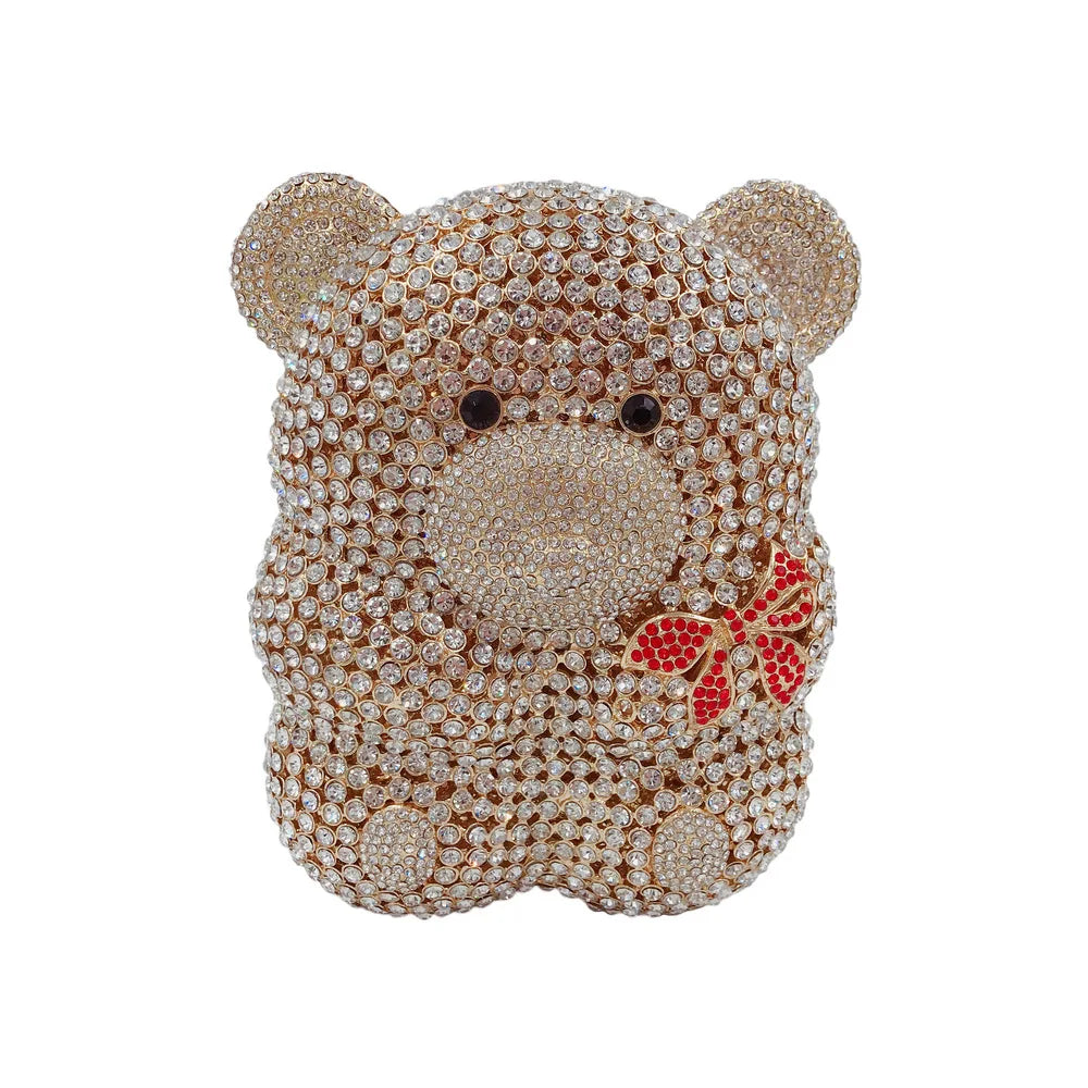Urso de pelúcia dos desenhos animados strass saco vazio metal cristal jantar artesanal diamante bolsa feminina acessível glitter acolchoado crossbody