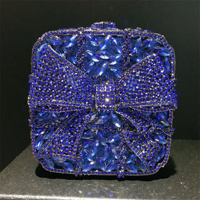 Caixa de presente com laço de borboleta incrustada com diamantes, bolsa quadrada pequena de mão com strass de alta qualidade, bolsa de ombro crossbody