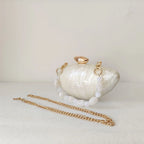 Caixa acrílica bege pérola shell ovo sacos de embreagem para mulheres, bolsa frisada feminina, bolsas noite, casamento, dama de honra, festa, senhora