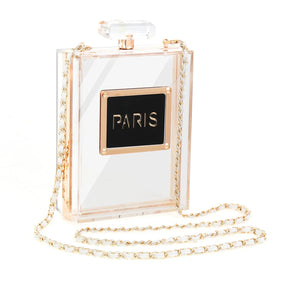 Sacos de noite feminino acrílico paris perfume em forma preto bolsa bolsas embreagem vintage banquete bolsa luxo ombro crossbody sacos