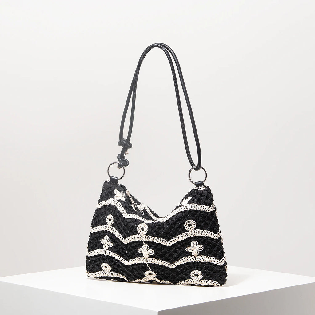 Sacolas de ombro de tricô oco com padrão para mulheres, bolsas de praia boho para mulheres, roupas de férias, bolsa de guê (padrão aleatório)