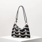 Sacolas de ombro de tricô oco com padrão para mulheres, bolsas de praia boho para mulheres, roupas de férias, bolsa de guê (padrão aleatório)