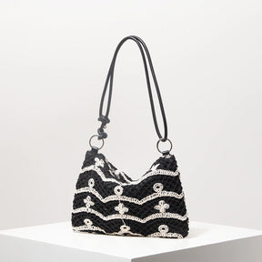 Sacolas de ombro de tricô oco com padrão para mulheres, bolsas de praia boho para mulheres, roupas de férias, bolsa de guê (padrão aleatório)