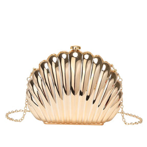 Estilo coreano forma de concha metal superfície brilhante senhoras corrente bolsa ombro design simples verão nova moda crossbody saco