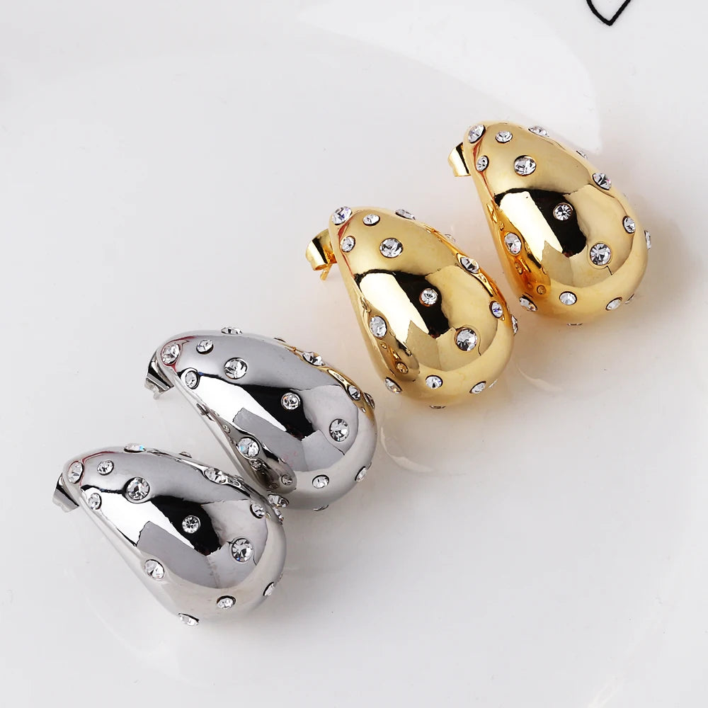 Brinco em forma de lágrima à prova d'água, contas embutidas, 18k, pvd, banhado a ouro, aço inoxidável, brincos de gota elegantes para mulheres