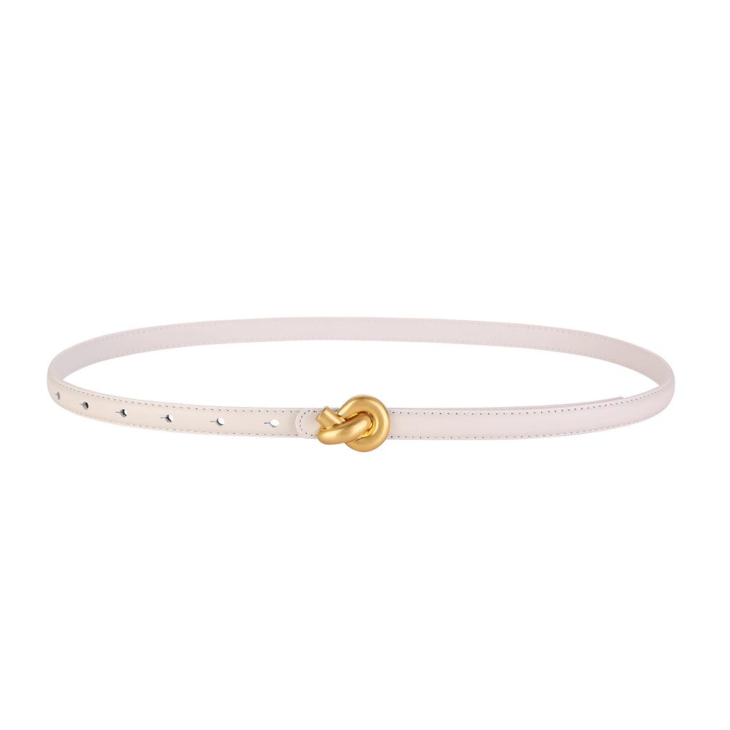 Cinto de moda feminina de couro genuíno premium com fivela de nó de metal de alta qualidade para vestidos e jeans