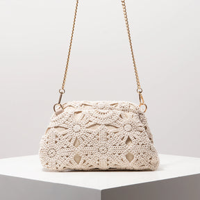 Bolsa crossbody de tecido oco padrão, bolsa de praia de palha boêmia, conjunto Chrochel, estilo premium, Trav Must Haves, bolsa Pach para mulheres