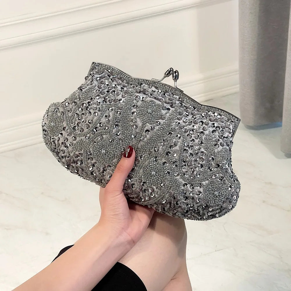 Bolsa de design de lantejoulas para mulheres, grande capacidade, portátil, frisada, bolsa de casamento, acessórios de moda