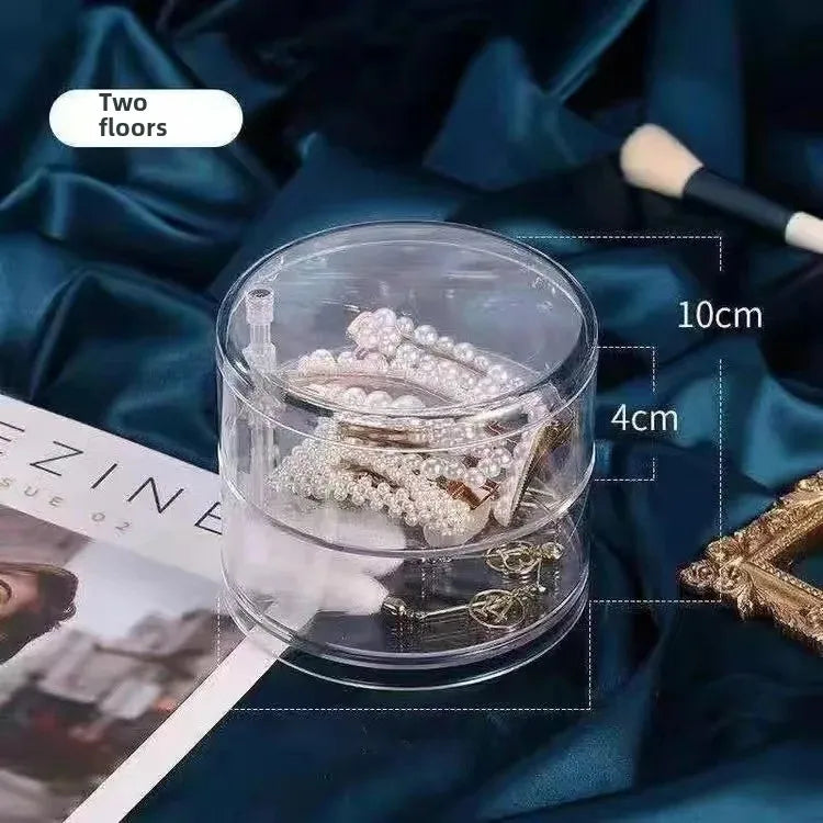 Caixa de armazenamento de jóias acrílica transparente rotativa mesa de maquiagem organizador à prova de poeira oferta por atacado para arranjo de mesa