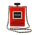 Sacos de noite feminino acrílico paris perfume em forma preto bolsa bolsas embreagem vintage banquete bolsa luxo ombro crossbody sacos