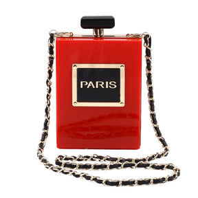 Sacos de noite feminino acrílico paris perfume em forma preto bolsa bolsas embreagem vintage banquete bolsa luxo ombro crossbody sacos