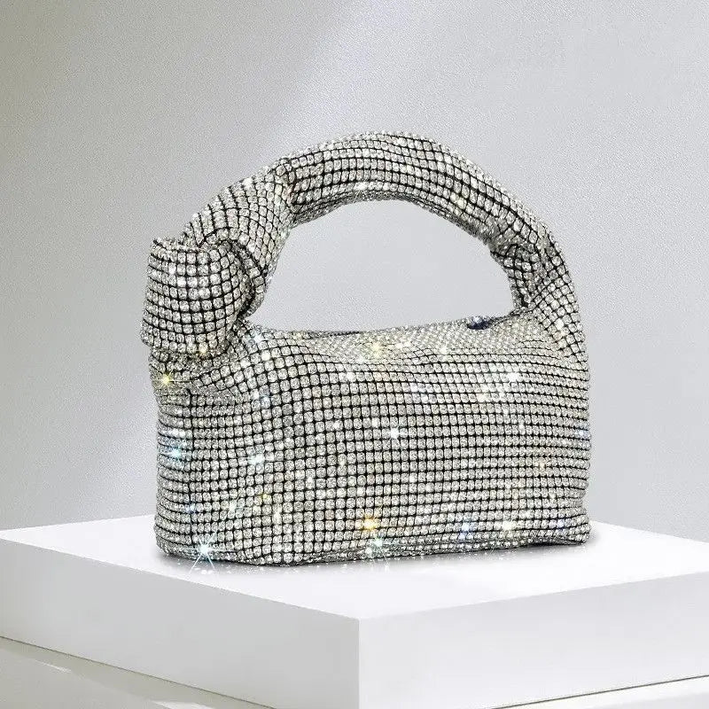 Alça strass nó sacos de noite prata cristal alça superior saco para mulheres bolsas e bolsas luxo designer bolsa tote