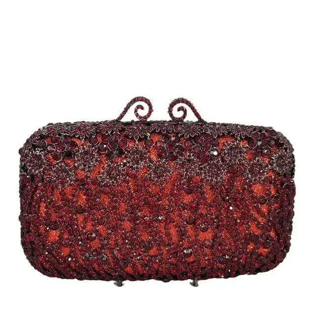 Boutique de fgg brilhante magenta strass bolsas de embreagem para mulheres elegantes, sacos de embreagem de noite formais, bolsa de embreagem de flor de noiva