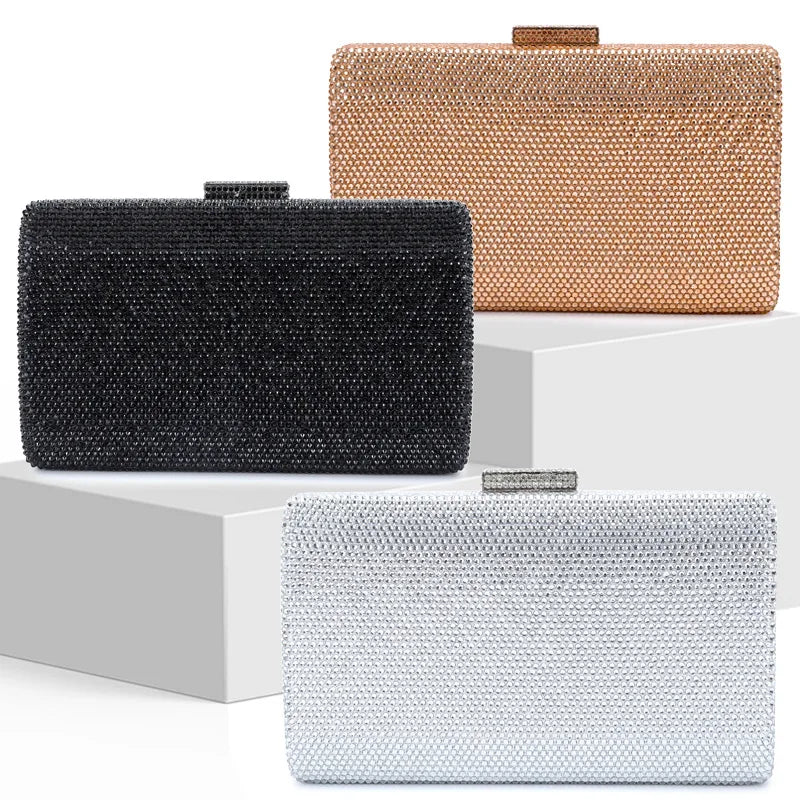 Bolsa de Noite Diamante, Clutch de Casamento, Bolsa de Mão Metálica para Mulheres, Bolsas com Strass, Minaudiere para Festa de Casamento