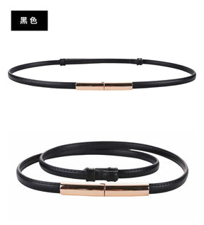 Novo cinto fino de luxo feminino moda doce cor couro genuíno fivela de ouro para vestido jeans decorativo senhora cintura