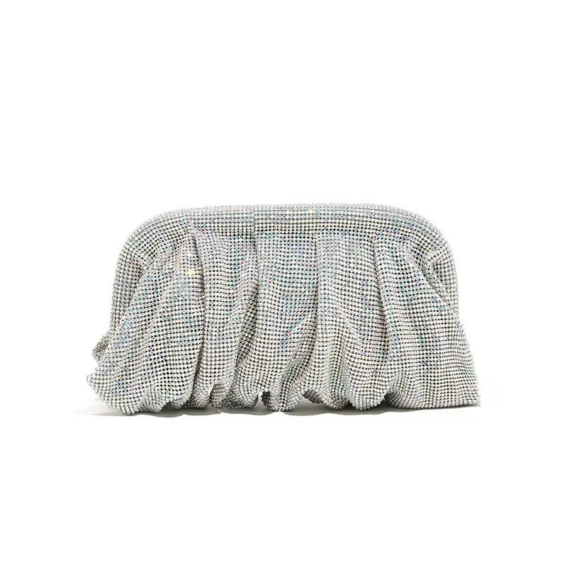 Glamourosa bolsa de noite com pérolas e strass para mulheres |   Embreagem elegante para performance em palco |   Bolsa brilhante para festa de casamento e baile 