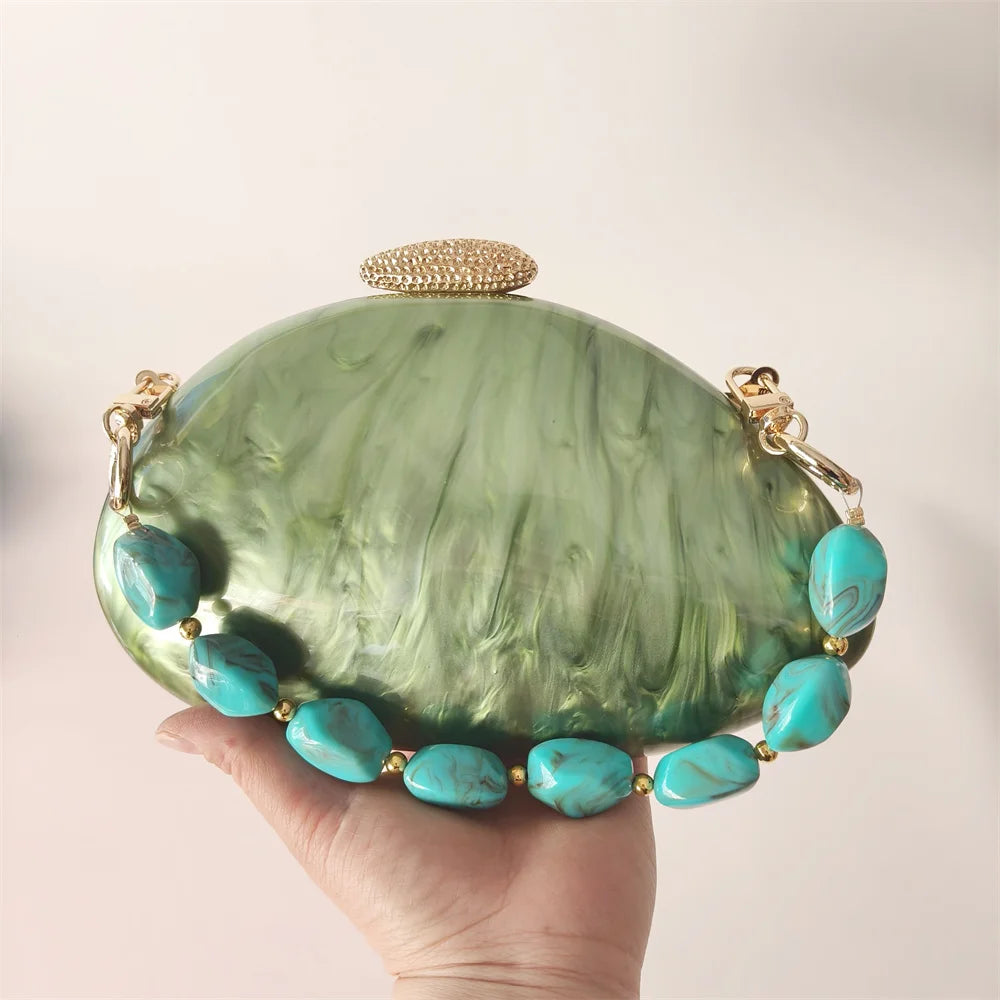 Oval luz verde marca de luxo bolsas nupcial festa casamento embreagem feminina noite clássico saco senhora presente pro mini caixa acrílico saco