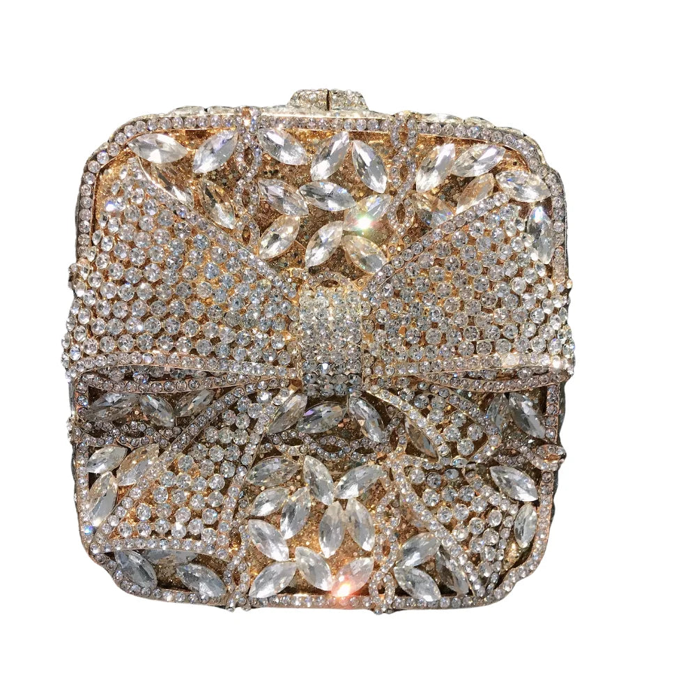 Fábrica atacado forro completo strass cristal artesanal festa de noiva senhoras saco embreagem caixa quadrada em forma de borboleta saco jantar