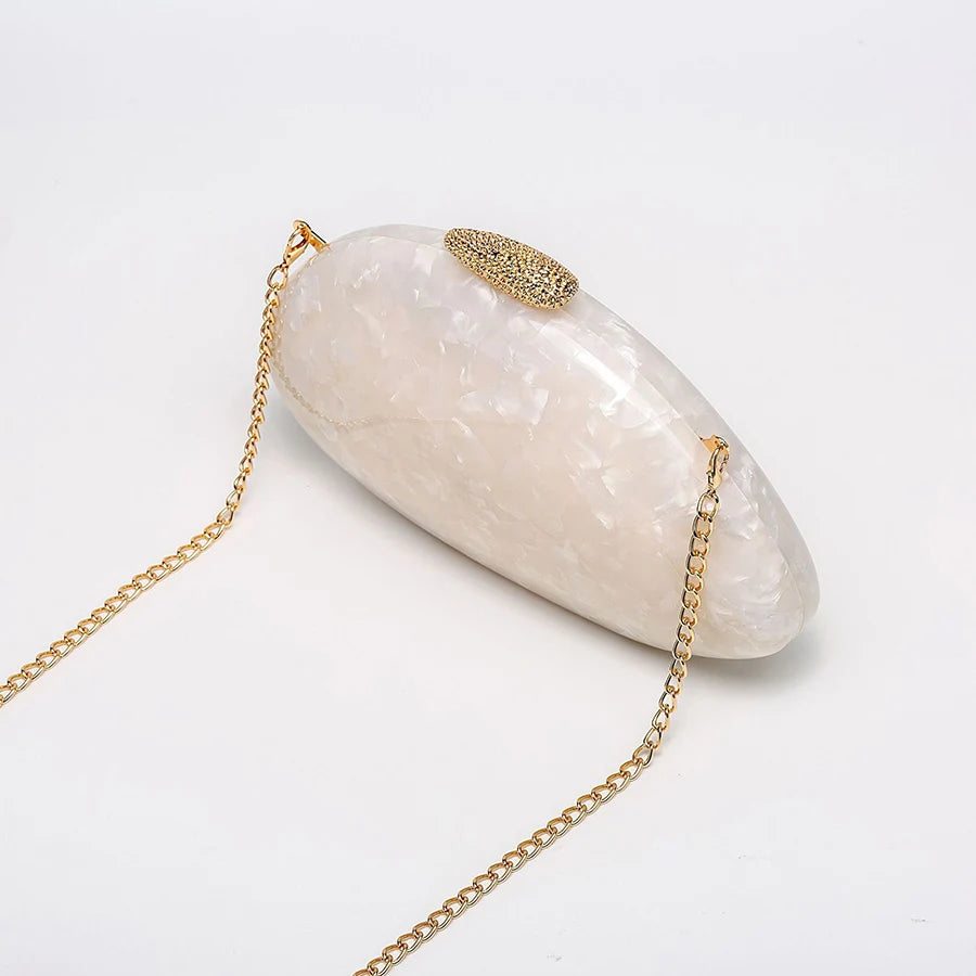 Moda feminina glamourosa elegante novidade em forma de concha bolsa de embreagem acrílico longa corrente saco de noite festa jantar banquete bolsas