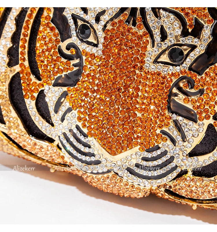 Três-d cabeça de tigre cristal noite sacos de embreagem para festa de casamento metal strass novidade bolsas e bolsas designer de luxo