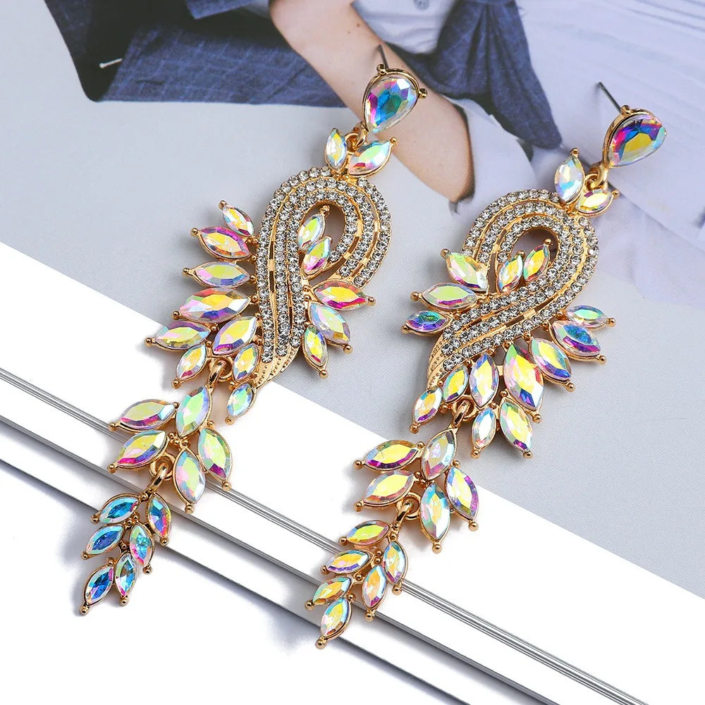 Moda folha nota colorido cristal longo pendurado jóias para meninas brincos feminino retro luz luxo requintado senhoras brincos