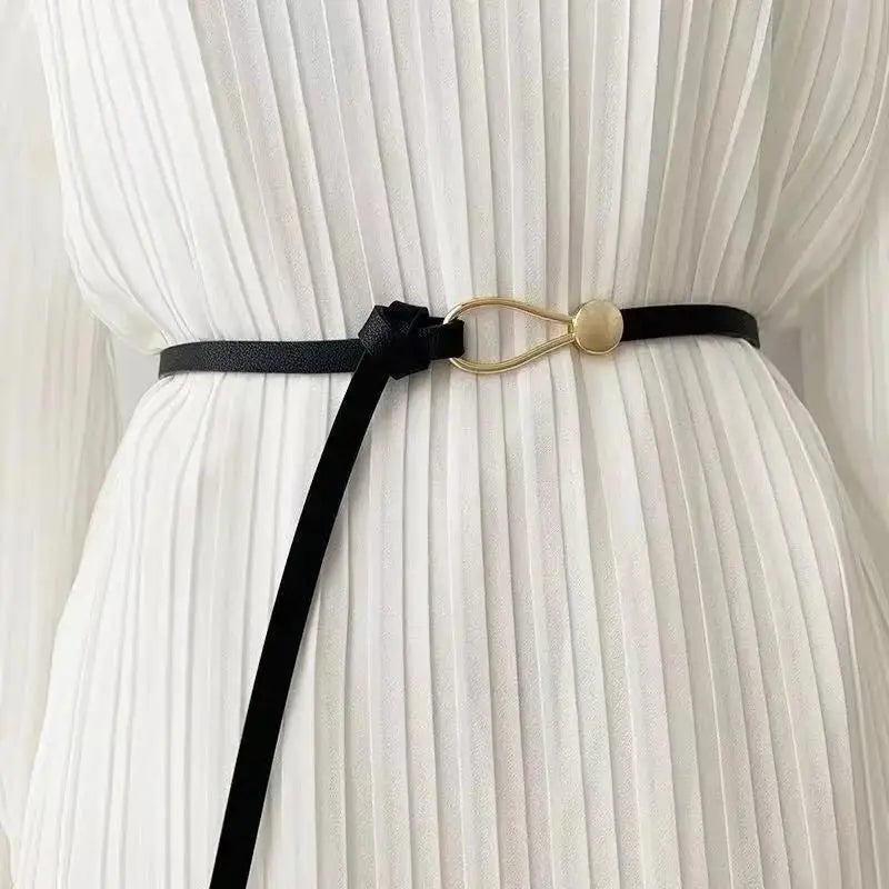Nova pérola fivela fina cinto feminino couro do plutônio elegante ajustável selvagens cintura cor de ouro fivela cintos femininos