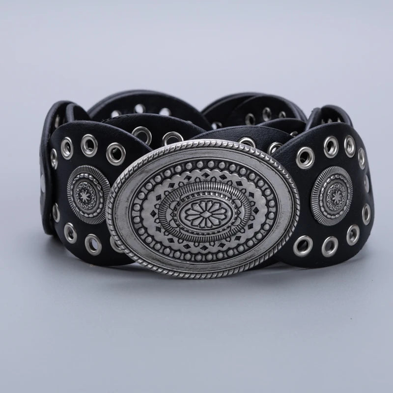 Cowgirl cowboy oco oval pu ilhópunk desempenho cintos femininos cintura retro decorar acessório cinto em roupas coa