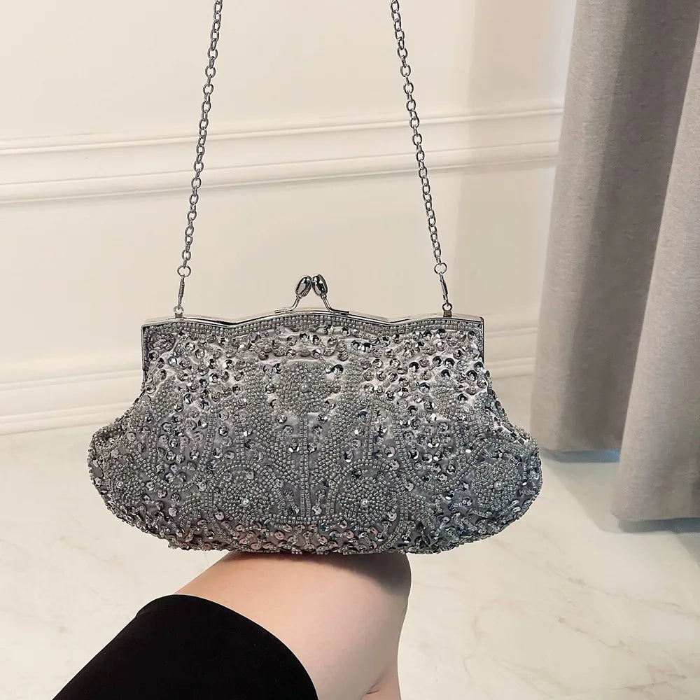 Bolsa de design de lantejoulas para mulheres, grande capacidade, portátil, frisada, bolsa de casamento, acessórios de moda