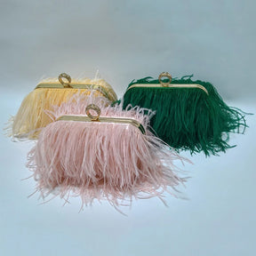 Sacos de noite de avestruz para mulheres, bolsa crossbody de ombro, bolsa de embreagem de festa borla verde, 2022