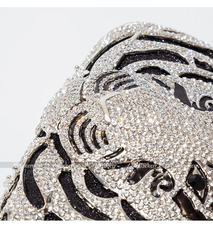 Três-d cabeça de tigre cristal noite sacos de embreagem para festa de casamento metal strass novidade bolsas e bolsas designer de luxo