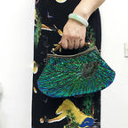 Bolsa luxuosa de lantejoulas com penas de pavão, feita à mão, retrô, cheongsam, bolsa de jantar, bolsa de mão com contas para vestido de casamento, jantar