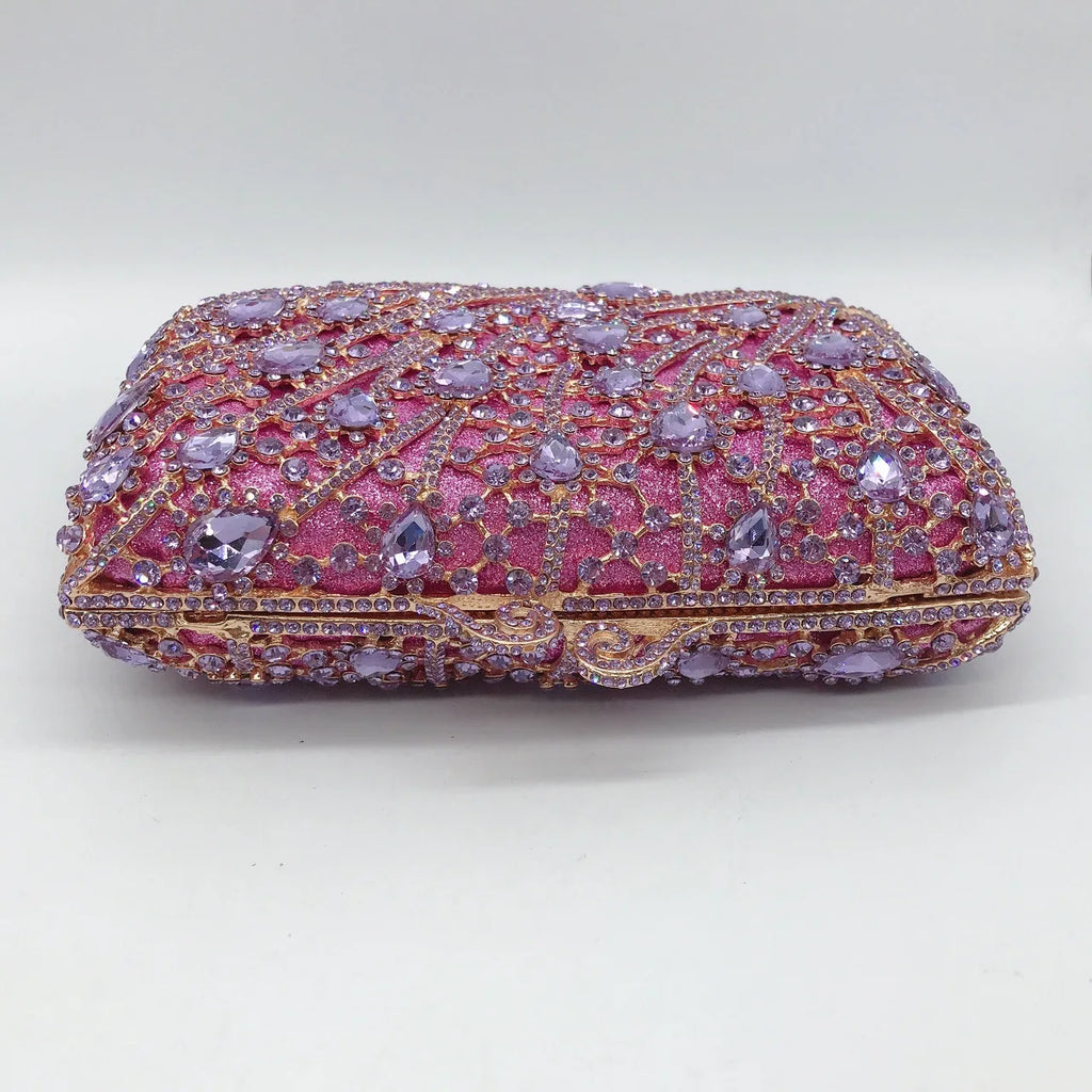 Corrente quadrada horizontal cheia de diamantes bolsa de embreagem algas diamante jantar saco banquete bolsa feminina