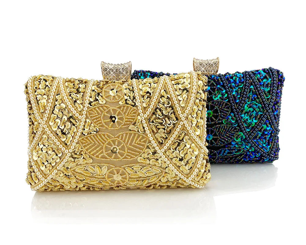 Sacos de noite frisados luxuosos com corrente metálica para mulheres, sacos de ombro femininos, embreagem do casamento, fechamento do diamante, bolsas do partido, sacos de noite