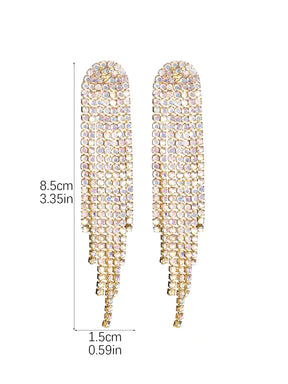 Brilho longo borla strass brincos para mulheres ab colorido prata cor cristal balançar brinco festa de casamento jóias