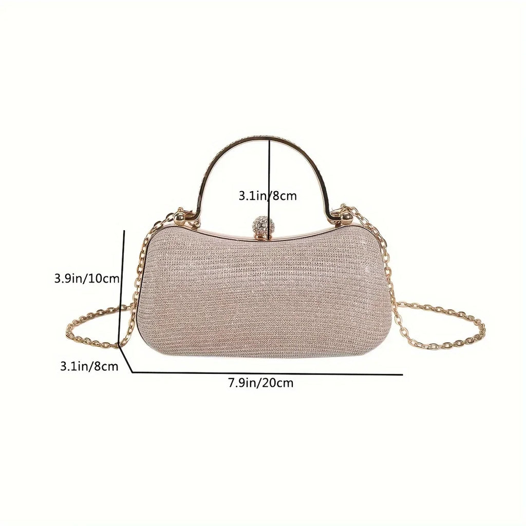 Mini bolsa de noite brilhante, bolsa com corrente de strass, bolsa de banquete com glitter de luxo, perfeita para festa, casamento, baile, jantar/banquete