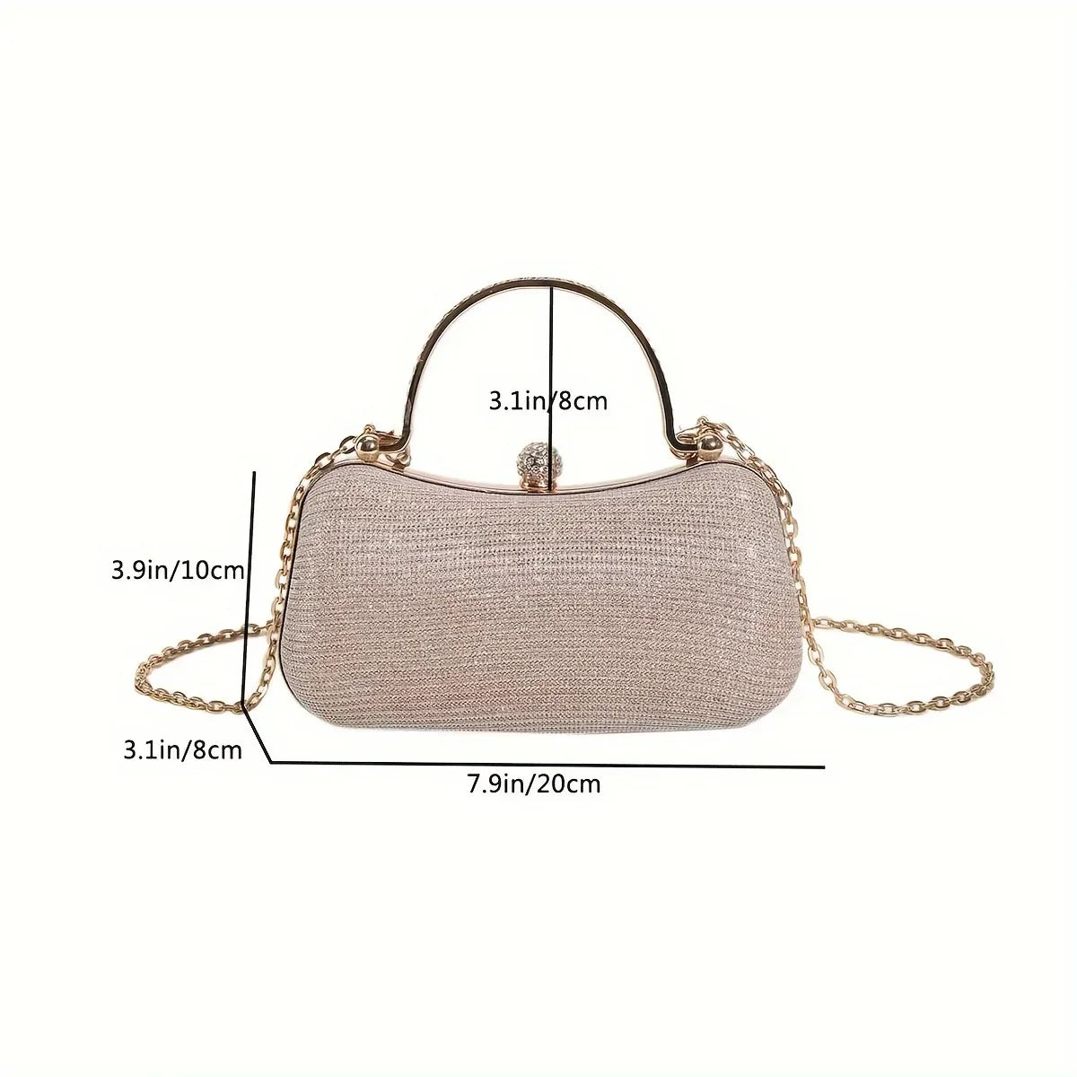 Mini bolsa de noite brilhante, bolsa com corrente de strass, bolsa de banquete com glitter de luxo, perfeita para festa, casamento, baile, jantar/banquete