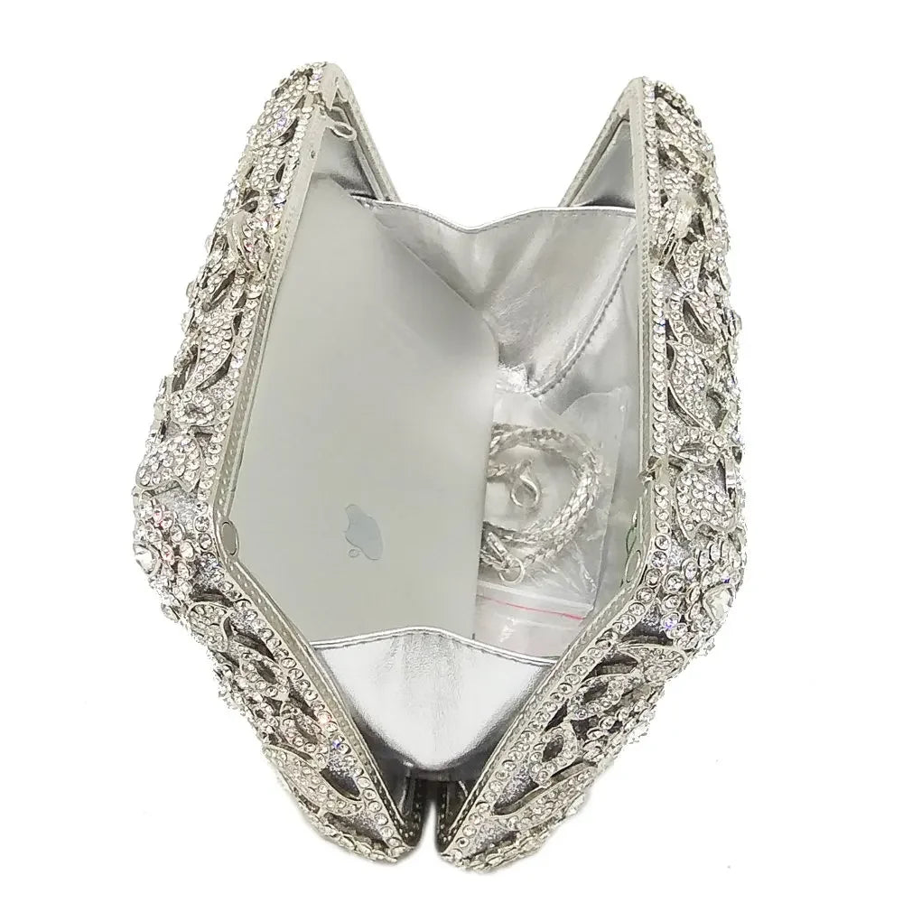 Boutique De FGG Bolsas e embreagens de noite com flores artesanais, bolsas e bolsas de mão com strass dourados, bolsa de embreagem de noiva para casamento