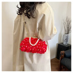 Doce estilo pérola corrente noite saco de embreagem malha macia renda dobrado bainha versão coreana bolsa crossbody para mulher