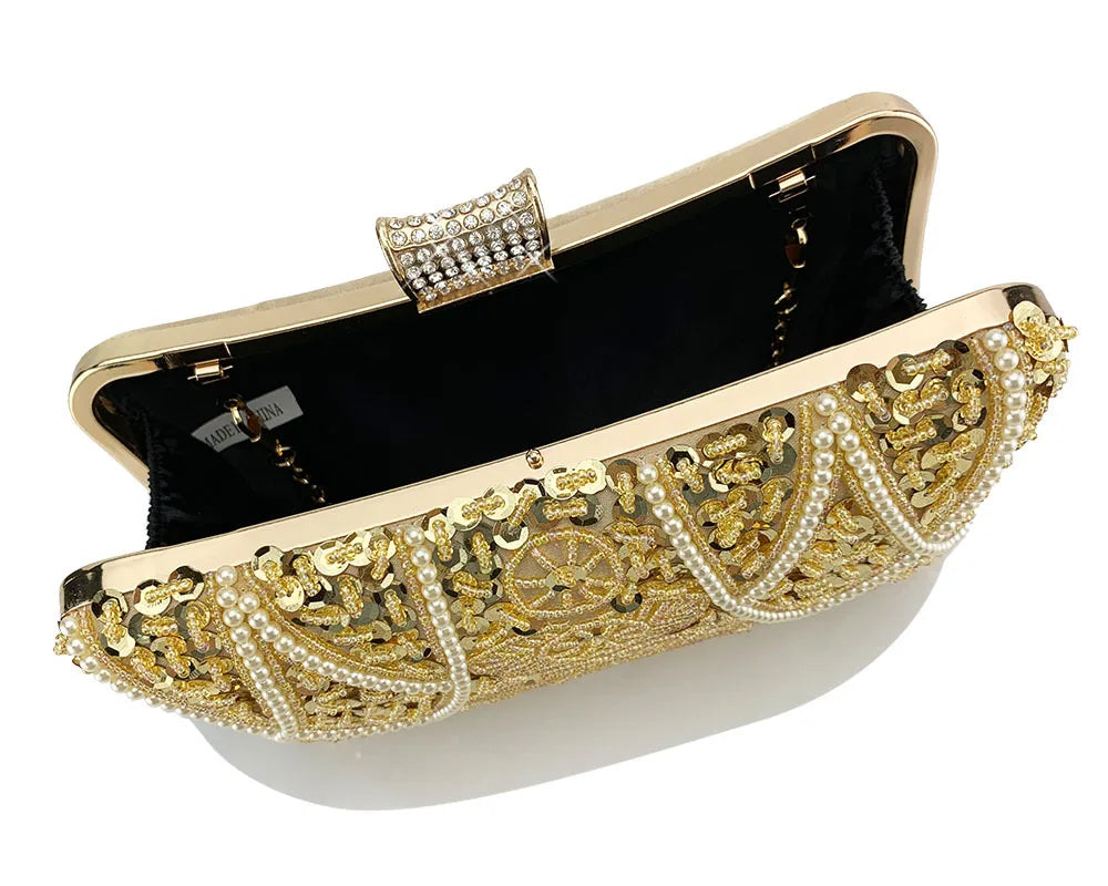 Sacos de noite frisados luxuosos com corrente metálica para mulheres, sacos de ombro femininos, embreagem do casamento, fechamento do diamante, bolsas do partido, sacos de noite