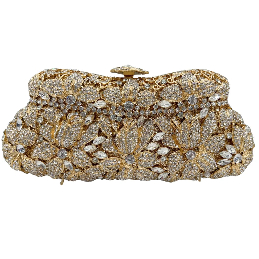 Flor de alta qualidade oco diamante jantar de casamento senhoras diamante corrente saco noite