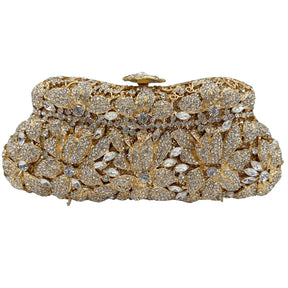 Flor de alta qualidade oco diamante jantar de casamento senhoras diamante corrente saco noite