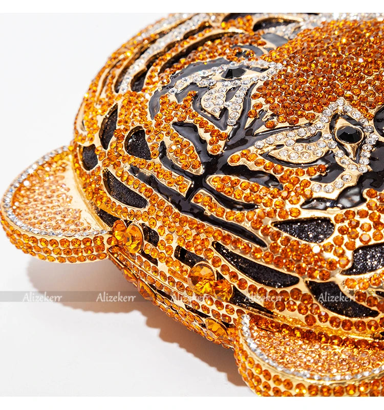 Três-d cabeça de tigre cristal noite sacos de embreagem para festa de casamento metal strass novidade bolsas e bolsas designer de luxo