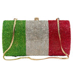 Bolsa de diamante em forma de bandeira italiana de luxo de alta qualidade, festa de casamento de diamante, bolsa, bolsa de noite, embreagem de cristal