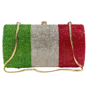 Bolsa de diamante em forma de bandeira italiana de luxo de alta qualidade, festa de casamento de diamante, bolsa, bolsa de noite, embreagem de cristal