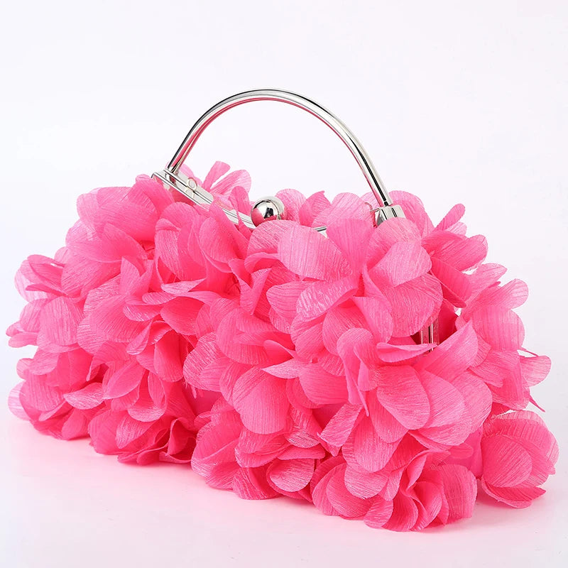 Flor noite bolsa de embreagem estilo doce floral casamento romântico nupcial bolsa alça metal banquete jantar vestido sacos com corrente