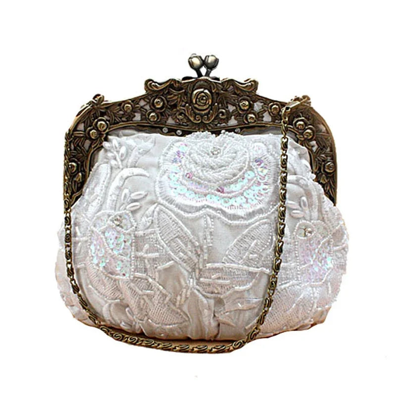 2025 novo vintage frisado saco de noite bordado diamante lantejoulas embreagem bolsa de mão saco de noiva