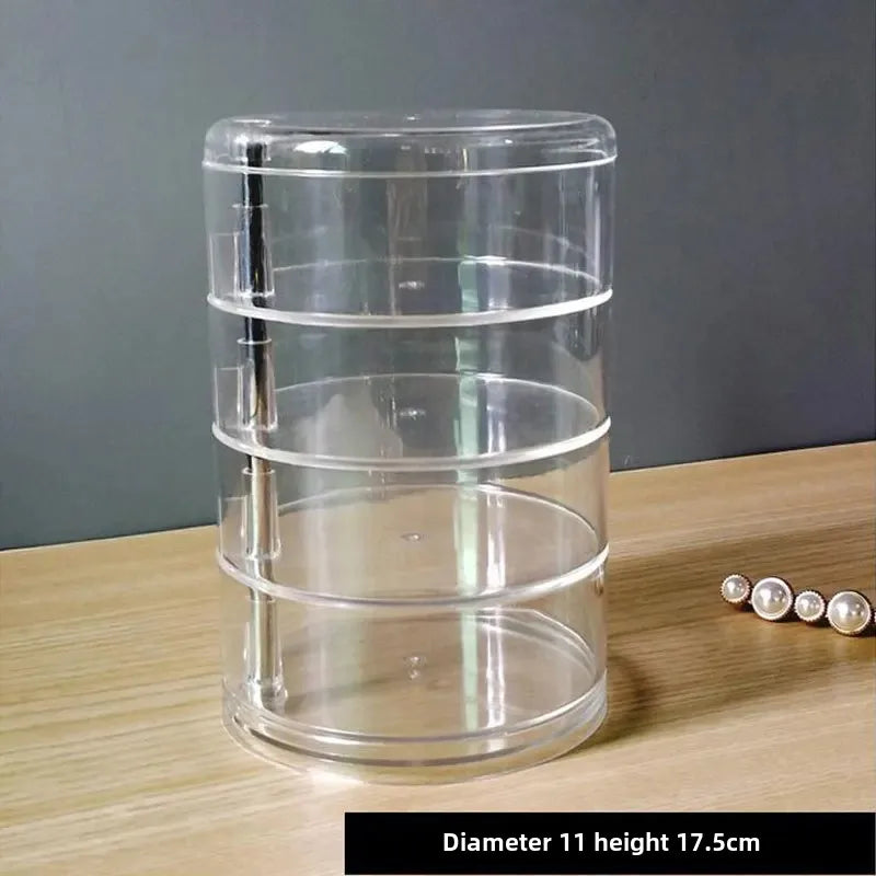 Caixa de armazenamento de jóias acrílica transparente rotativa mesa de maquiagem organizador à prova de poeira oferta por atacado para arranjo de mesa
