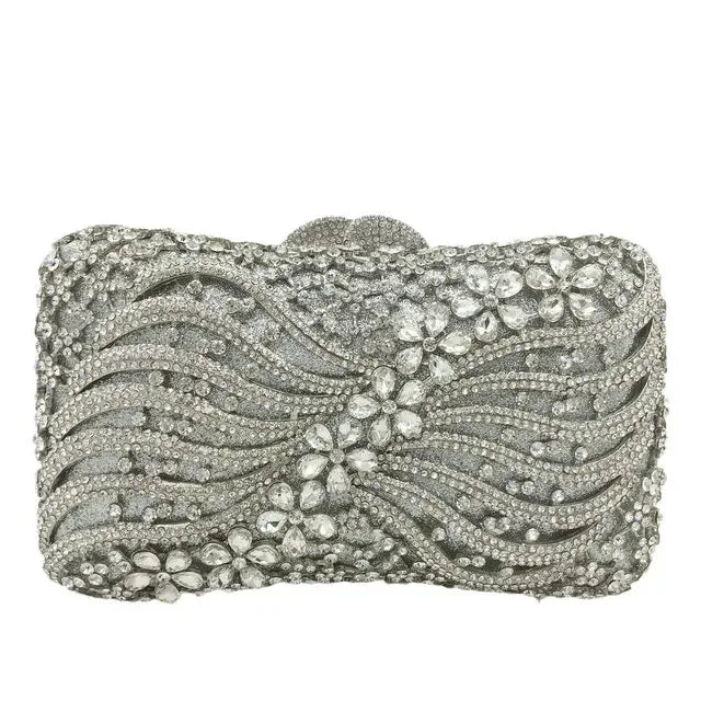 Boutique de fgg artesanal flor strass bolsas de embreagem para mulheres bolsas de noite, sacos de embreagem de cristal brilhante para festa de formatura