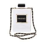 Sacos de noite feminino acrílico paris perfume em forma preto bolsa bolsas embreagem vintage banquete bolsa luxo ombro crossbody sacos